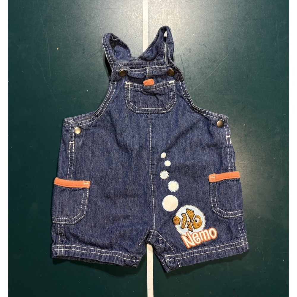 Vintage Finding Nemo Denim‎ Overalls Shorts Size 3-6 Months Infant Disney Rare